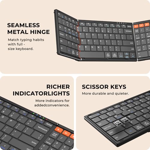 Image of MEETION Foldable Keyboard and Mouse, Portable Folding Wireless Keyboard Mouse, Full Size Rechargeable 2.4G+Dual Bluetooth Keyboards for Business Travel, for Windows /Mac /iOS /Andriod, iPad /Laptop