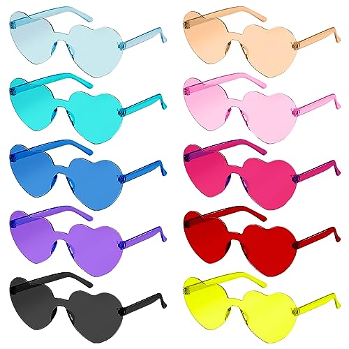 10 Stück Herz Brille Party Brille, Magische Farben Party Brille, Hippie Brille, Herz Sonnenbrille Lustige Partybrillen für Geburtstagsfeier, Fasching, Karneval, Malle, für Kinder und Erwachsene