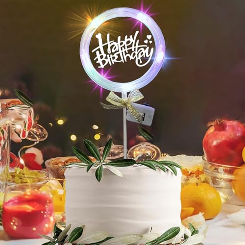 Image of Rozi Decoration Happy Birthday Cake Topper with Light Set of 1 | Happy Birthday Cake Topper Decoration Items | Cake Topper 2nd Birthday Decorations | Birthday Cake Topper for Husband
