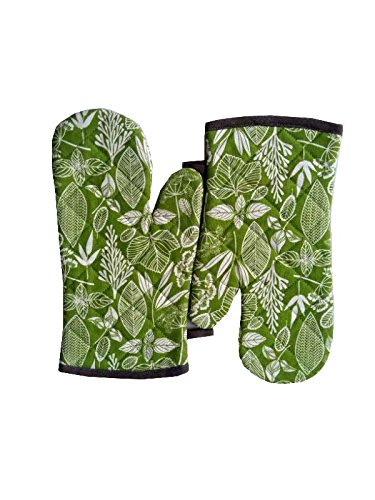 Tidy Green Colour Printed Cotton Micro Oven Hand Glove - Pack of 2pcs