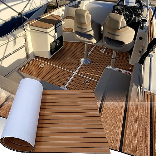 Hzkaicun Eva Mousse Bateau Tapis Marine Antidérapant Revêtement Sol 240x90cm Auto-Adhésif Synthétique Teck Pont pour Yacht Kayak Bateaux à Moteur Piscine Escaliers...