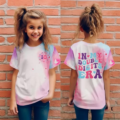 Image of IZYJOY in My Double Digits Era Shirts Girls 10th Birthday T-Shirts 10 Years Old Birthday Party Short Sleeve Summer Tee Tops