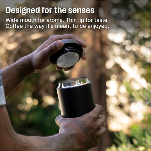 Fellow Carter Coffee Mug 16 oz For Travel - Wide Mouth Vacuum-Insulated Stainless Steel Tea and Coffee Tumbler with Ceramic Interior - Matte Black
