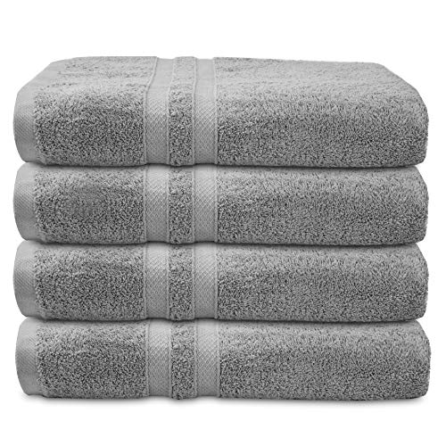 Talvania Luxury Bath Towels - 100% Ring Spun Cotton 650 Gsm 4 Big Hotel Bath Towel Perfect For Pool Spa, Bathrooms (Light Grey) #TOP4