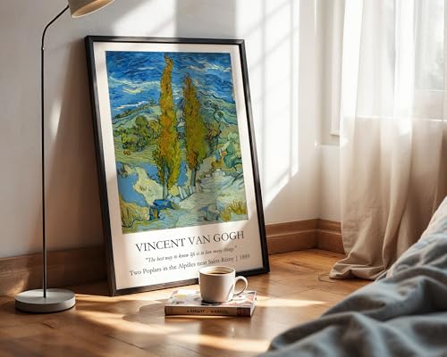 Image of Waltractive Vincent Van Gogh Paintings Framed Poster with Beautiful Quotes - Available in 33x22 and 48x33 CM - Classic Art Poster with sleek Black Frame - Elegant Home and Office Decor (Two Poplers in the Alpilles, 9x13 Inch, Framed)