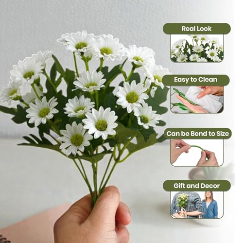Image of Art Street Artificial White Flowers Bunch |Daisy Flowers for Home | Living Room, Decor |Christmas Day, New Year, 7 Head 21 Flowers| Pack of 2|Size 13 INCH, (Without Vase)