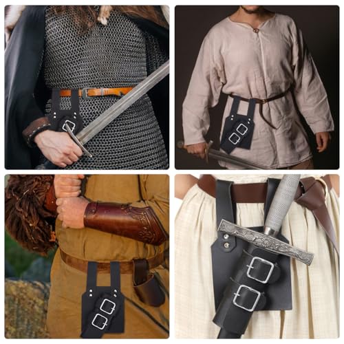 Image of GORGECRAFT Brown Sword Holster PU Leather Medieval Retro Dagger Adjustable Protective Cover Case Shoulder Back Sheath Bu