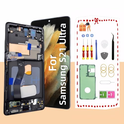 TFT for Samsung Galaxy S21 Ultra 5G Screen Replacement for Samsung S21 Ultra LCD Touch Digitizer Screen Assembly with Frame Toolkits G998U G998A G998B No Fingerprint Black (Black)
