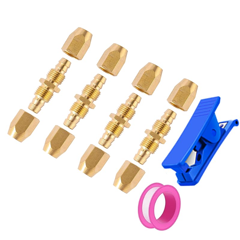 YUIEE Air Hose Repair, 1/4 Inch ID Hose Brass Air Hose Splicer, Air Reusable Hose Splicer Repair 1/4 Air Hose Repair Kit (4 Pcs, 1/4" Barb)