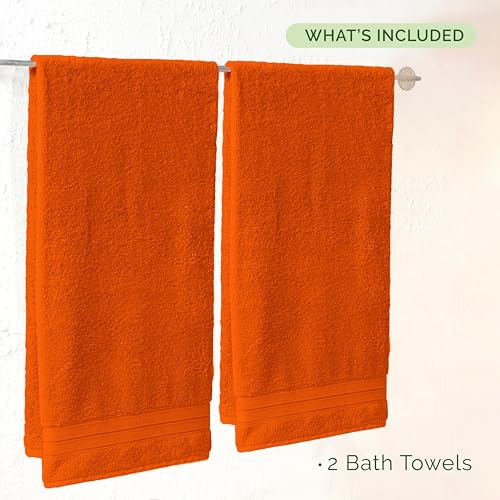 Image of Elegant Comfort Three Line Popcorn Towel Set for Bathroom 27 x 54 inches, Premium Hotel Quality 2-PACK Bath Towels,100% Turkish Cotton, Soft and Durable, Quick Dry and Highly Absorbent, Vibrant Orange