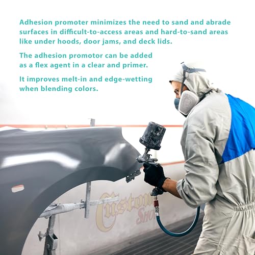 Custom Shop Premium Universal Adhesion Promoter and Tie Coat, 1 Quart - Paint Provides Superior Adhesion to Metal, Plastic, Fiberglass, Flex Agent - 50 State VOC Compliant for Autobody and Industrial