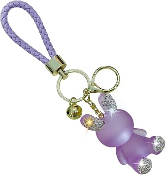 Cute Diamond Rabbit Keychain for Car Keys - Bling Resin Rabbit Key Ring Bag Charm - Crystal Rhinestone Car Fob Backpack Keychain Pendant Lanyard for Women Girls Purple