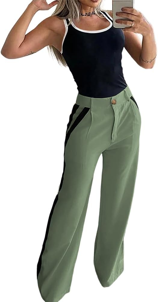 ChicMe Womens 2 Piece Outfits Summer Casual Sleeveless Slim Fit Tops and Striped Pants Lounge Set