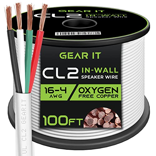 Gearit 16/4 Speaker Wire (100 Feet) 16Awg Gauge - Fire Safety In Wall Rated Audio Speaker Wire Cable / Cl2 Rated / 4 Conductors - Ofc Oxygen-Free Copper, White 100Ft #TOP10