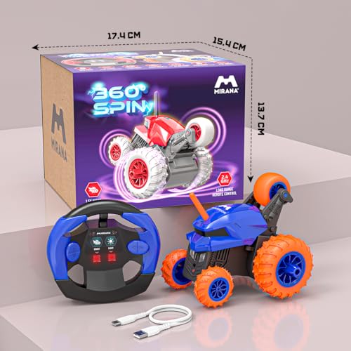 Image of Mirana Warrior 360 Degree Rotating Stunt RC Car Toy for Kids | High Speed Steering Remote Control Vehicle | USB Type-C Rechargeable for Boys and Girls | Made in India (Blue)