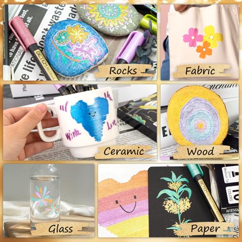 Image of Betem Metallic Paint Markers, 18 Colors Acrylic Metallic Markers for Black Paper, 2mm Medium Tip Glitter Pens Scrapbooking Supplies, Teacher Appreciation Gift, Rock, Photo Albums, Card Making Kit