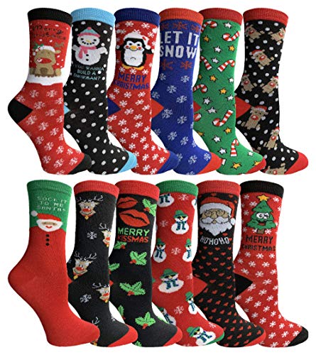 Yacht & Smith Christmas Socks, Colorful Patterns and Stripes, Holiday Slipper Sock, Fuzzy, Bulk Gift (Assorted 12 Pack A)