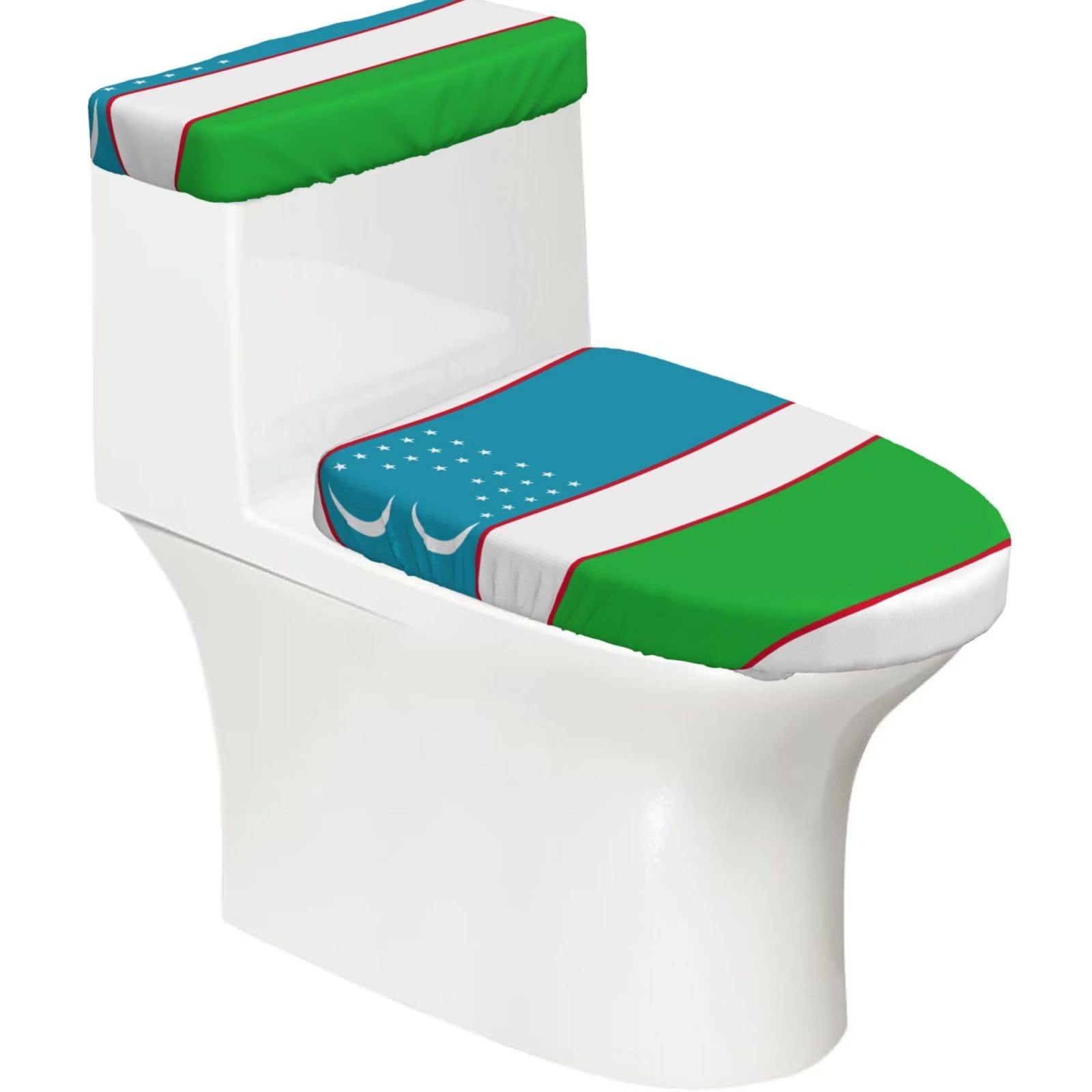 Flag Of The Republic Of Uzbekistan Print Bathroom Decor Toilet Lid Cover And Tank Covers, Restroom Accessories Fits Most Round