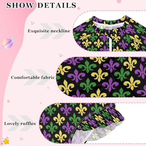 Traje de baño de una pieza con estampado Mardi Gras llamativo y mangas largas de niñas 4