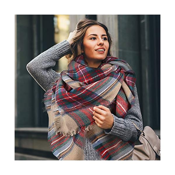 Women's Plaid Blanket Scarf Winter Warm Scarf Soft Chunky Large Wrap Shawl Scarves - Image 3
