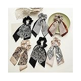 Short Hair Scarf Scrunchies Ties Elegant Satin Bow Scrunchie Flower Floral Hair Ribbon Silk Chiffon
