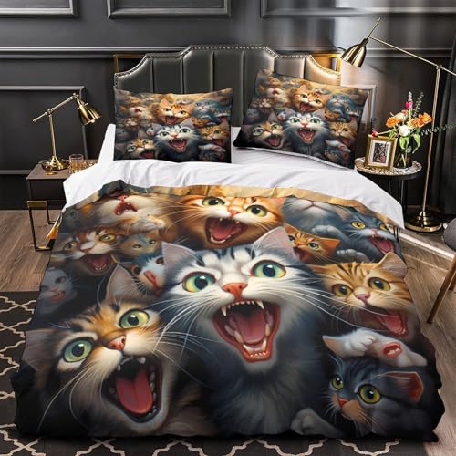 Housse de couette chat imprimé 3D avec microfibre haute densité ultra douce - 2