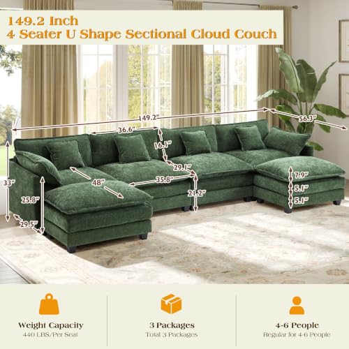 Image of Hanherry Modular Sectional Sofa,Cloud Couch for Living Room,Modern Deep Seat Sofa Chenille Fabric Comfy Couches with Throw Pillows & Movable Ottoman for Apartment