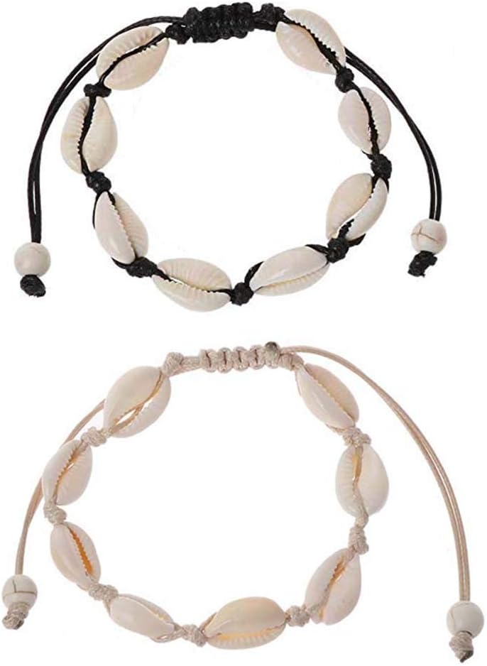 cheap4uk 2 pcs/Set Natural Cowrie Beads Shell Anklet Bracelet Handmade Hawaiian Beach Foot Jewelry