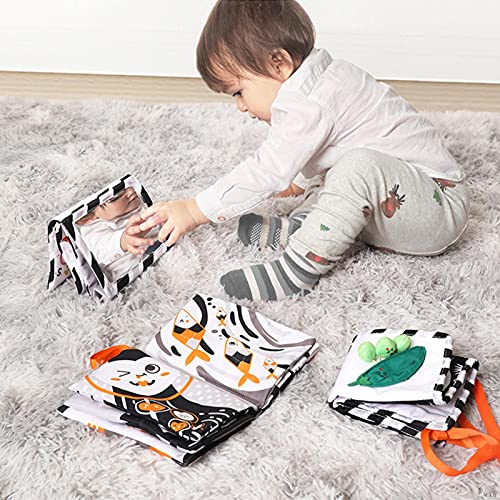 Mimei Baby-Kinderbett schwarz weiß hängend Spielzeug – Weiche Stoffform Buch – Krippe Spielmatten Hoher Kontrast doppelseitig – Bodenspiegel Bücher Buchstaben Zahlen Tiere für Neugeborene - Image 5