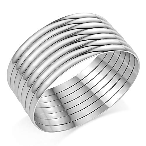 Castillna Stainless Steel Extra Extra Large (XXL) Plus Size Bangle Bracelets Set for Women, Set of 7 Pieces, 9.6 Inches