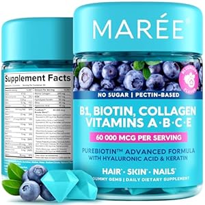 MAREE Vitamin B1 Thiamine & B7 Biotin Gummies – A E D C Vitamins Complex with Keratin, Collagen, Hyaluronic & Pantothenic Acid for Skin, Nails & Hair