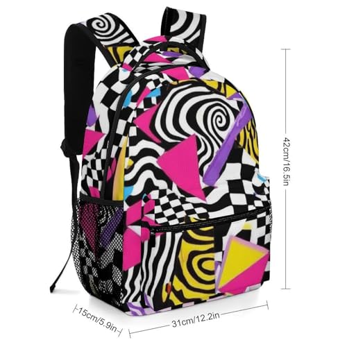 Fashion Computer Bag, Durable Travel Laptop Backpack, Water Resistant College Bag For Women Men Black And White Checkered Retro 80s 90s2