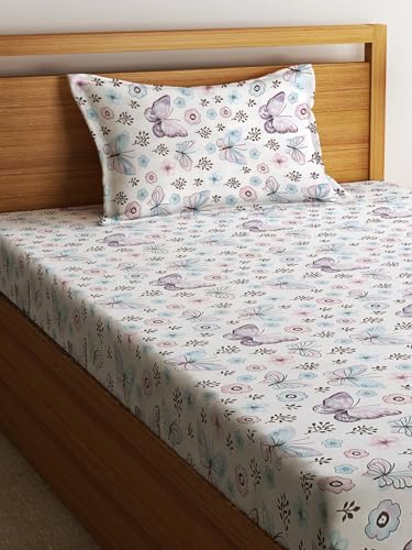Image of Home Sizzler 144TC Butterfly Whispers Single Bedsheet with 1 Pillow Cover