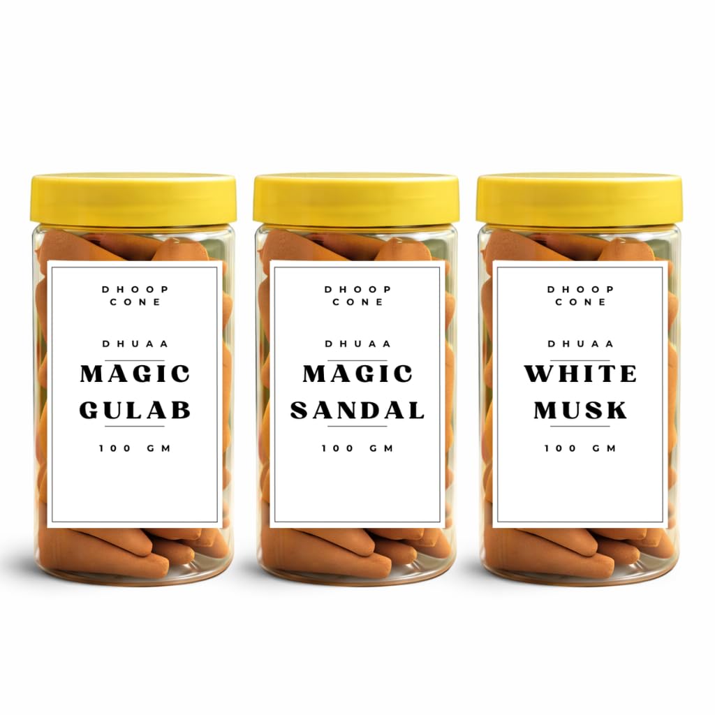 dhoop cones, magic gulab, magic sandal and white musk, 100 gm each, pack of 3, cone form, for puja, meditation & positive energy