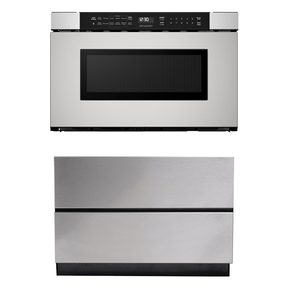 Sharp SMD2440JS Microwave Drawer Oven, 24-inch, 1.2 Cubic Feet, 950 Watt, Angled Touch Control Panel, Stainless Steel with Pedestal