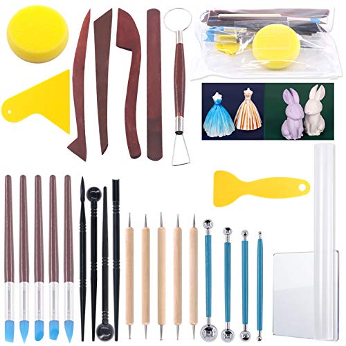 Keadic 29-teiliges Keramik-Werkzeug-Set für Töpferei, Seife, Schnitzwerkzeuge zum Formen von Blumen/Papiertrockenprägung/Kuchen-Fondant-Dekoration/Nagelkunst/Töpferei