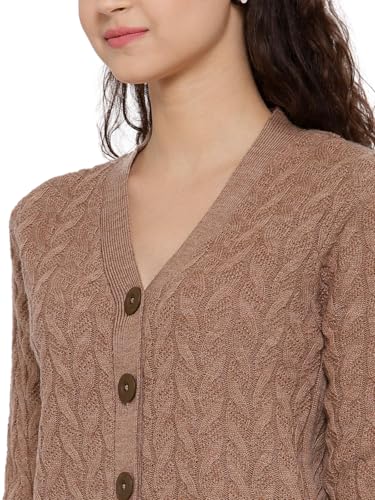 Image of Kalt Women Full Sleeves Cable Button Acrylic V-Neck Sweater