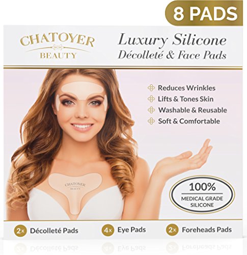 Decollete Anti Wrinkle Chest Pads With Face Patches | 8 Premium Reusable Hypoallergenic Silicone Anti Aging Pad For Decollette/Decolletage & Facial Areas | Keep Your Youthful Looks For Longer