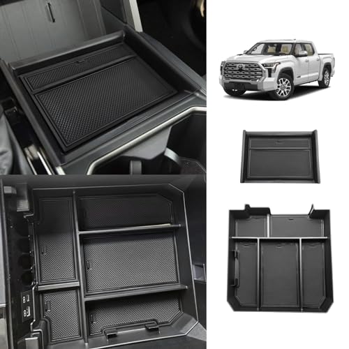 Muslogy Center Console Organizer Compatible with Toyota Tundra 2022-2025 2026 Accessories Middle Insert Box & Lower Center Console Storage Gear Shift Storage Box 2PCS Set(Console Organizer+Lower Tray)