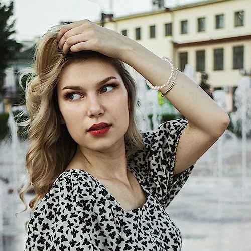 Cute Beaded Freshwater Cultured Pearl Bracelets for Women, Dainty Handmade Gold Bead Ball Pearl Stretch Bracelet Simple Jewelry for Woman3