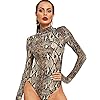 MakeMeChic Women's Casual Pullover Tops Bodysuit Long Sleeves Jumpsuit A Snake L