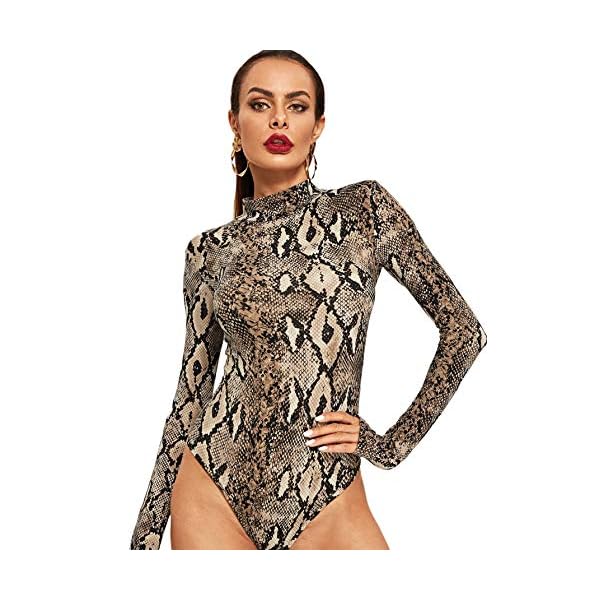 MakeMeChic Women's Casual Pullover Tops Bodysuit Long Sleeves Jumpsuit A Snake L