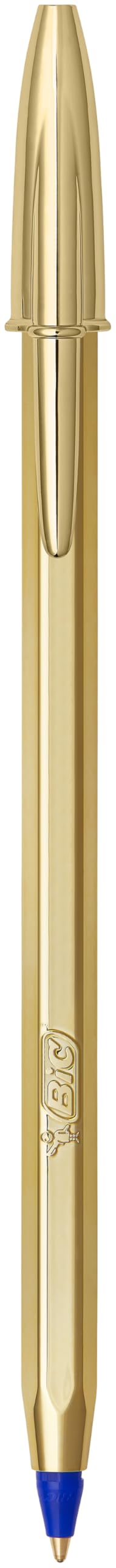 BIC Cristal Original Shine - Stylo-Bille Pointe Moyenne (1,0 mm) Corps Doré - Écriture Fluide et Élégante à Encre Bleue, Boîte de 20