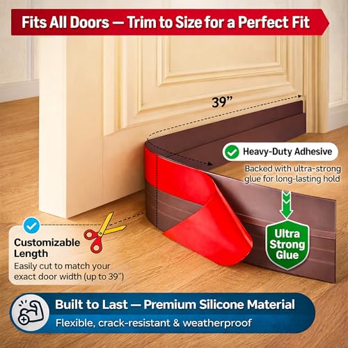 Image of SWAPKART Silicone Door Bottom Under Gap Filler Rubber Door Sealing Strip for Cockroach & Insect Protection, Rat Protector, Air & Dust Sealing Brown, 39 Inch (Pack of 1)