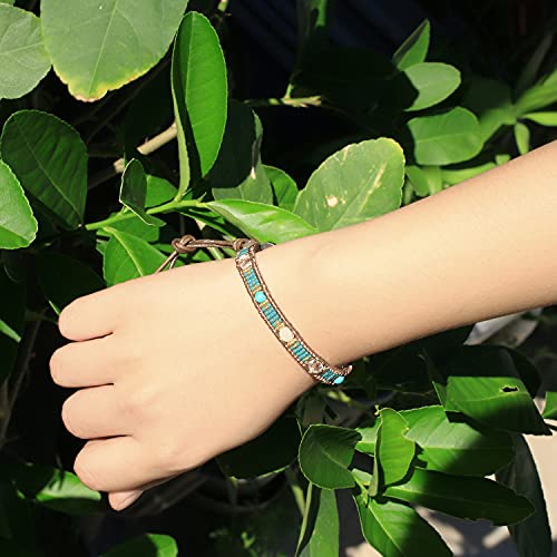 Image of KELITCH Turquoise Beaded Wrap Bracelets Bangle Handmade Charm Chain Strand Bracelet For Women