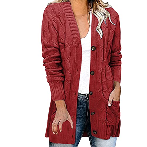 Ghemdilmn Cárdigan casual para mujer, tamaño grande, chaqueta de botón de giro suelto, chaqueta de punto para mujer, chaqueta de punto de tallas grandes, rojo, XL