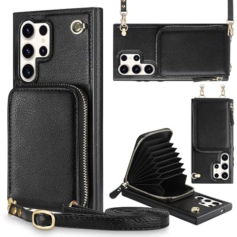 JAKPAK for Samsung Galaxy S24 Ultra Wallet Case with Card Holder [NOT for S24] Zipper Leather Case with Lanyard Wallet Case RFID Blocking Purse Cover for Samsung Galaxy S24 Ultra 5G 6.8 inch Black Cover