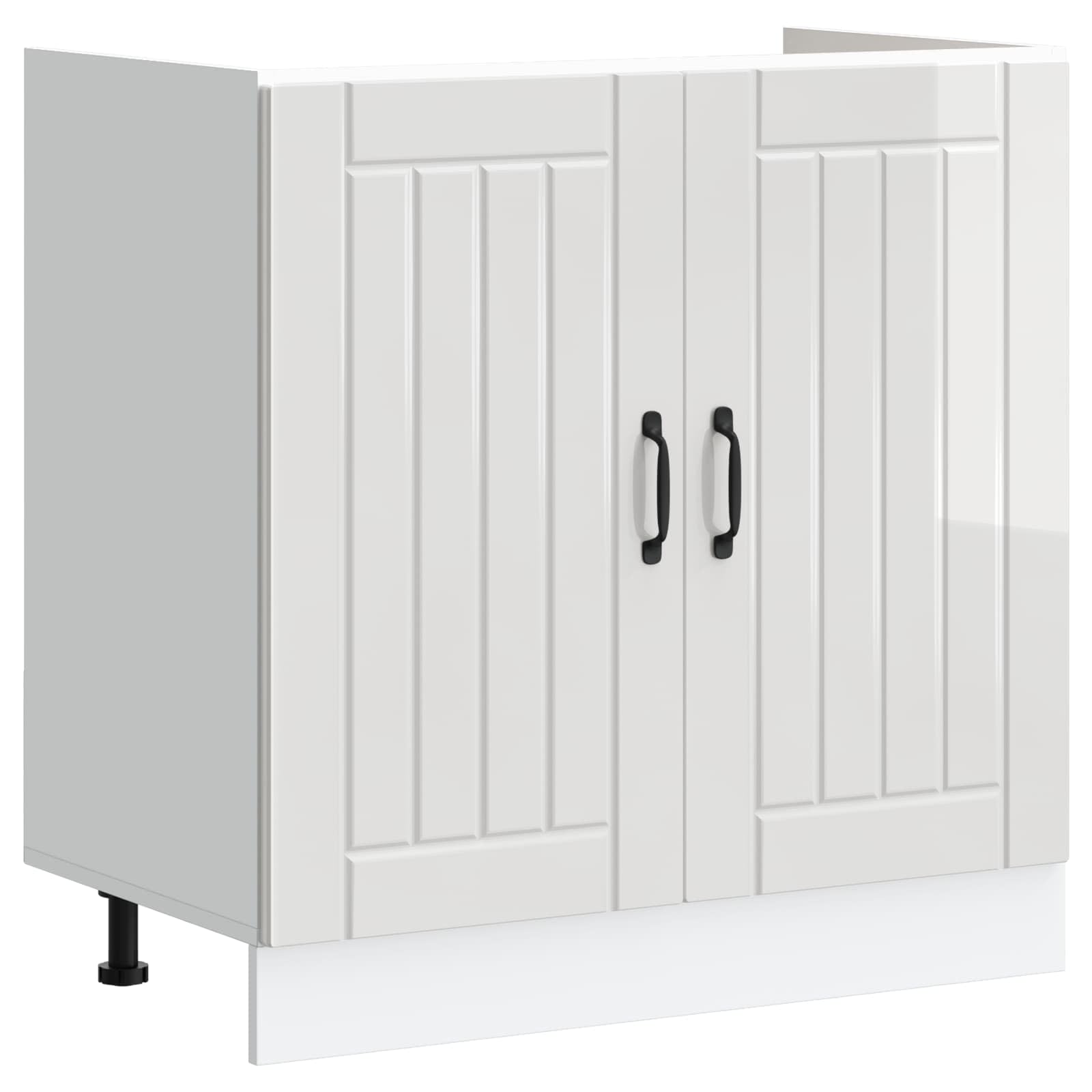 Hothingwell - Mueble bajo fregadero (80 x 46 x 81,5 cm), color blanco brillante | Puertas rasantes, Manijas de arco negro, patas poste, almacenamiento de cocina