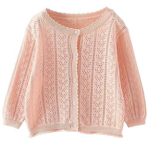 Kids Baby Girls Cotton Knit Thin Sweater Cardigans Solid Long Sleeve Button Sweaters for Summer Spring Fall