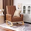 VECELO Leather Rocking Chair Nursery Glider Accent Rocker Modern Upholstered High Back USB Port and Side Pocket Armchair Wood Legs for Living Room Bedroom Brown